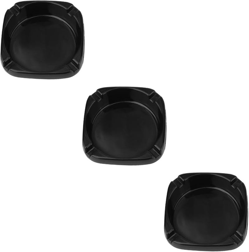 Cabilock 3 قطع من منفضة سجائر سوداء مربعة للاستخدام الخارجي المنزلي بورسلين مقلد - Image 1